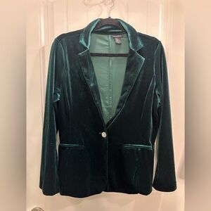 Tahari Dark Green Velvet Blazer size L rhinestone button